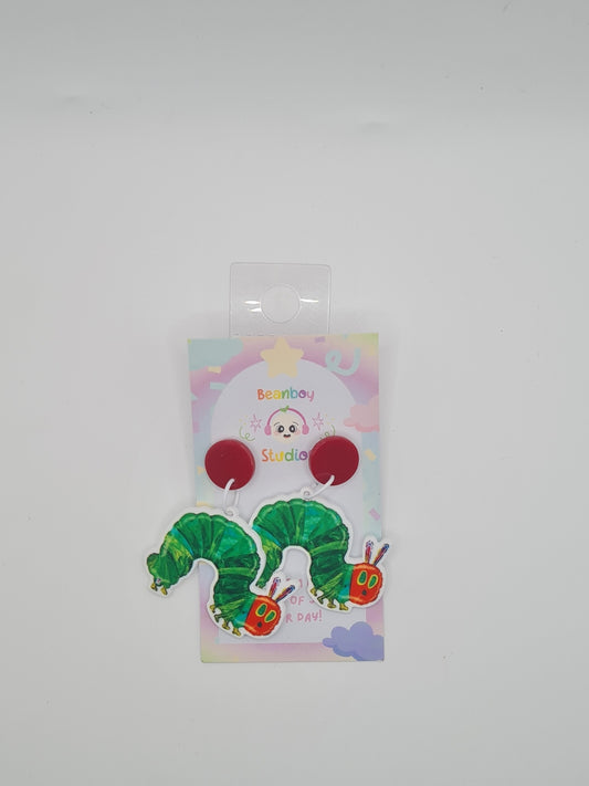 green caterpillar earrings