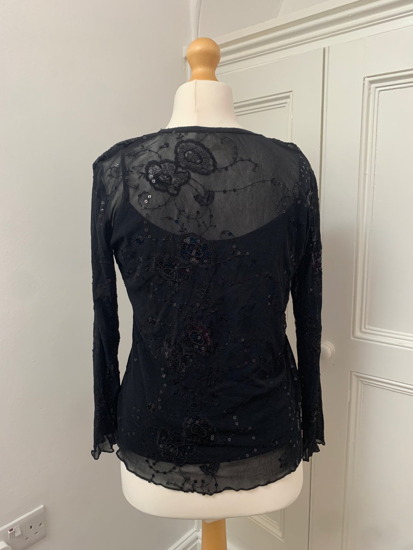 vintage black vest & sequin mesh top