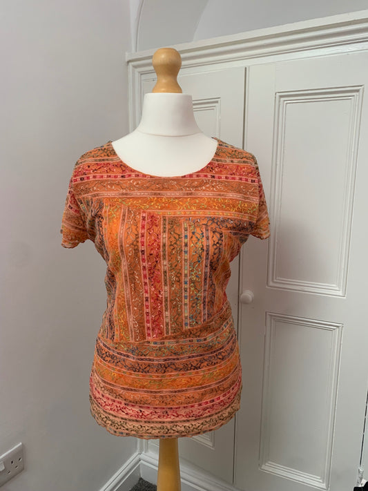 vintage orange & multicolour floral top