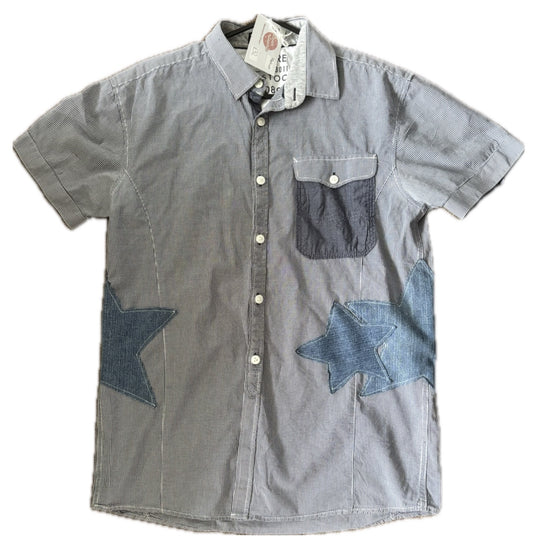 Upcycled Gray Shirt- denim stars
