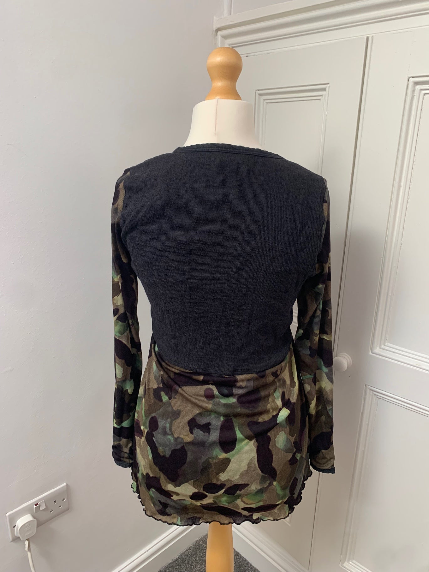 y2k camo print & black top