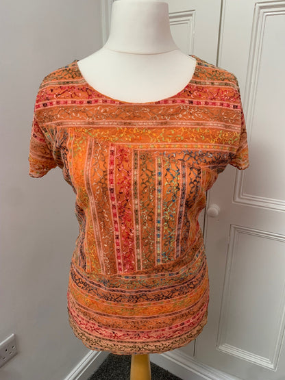 vintage orange & multicolour floral top