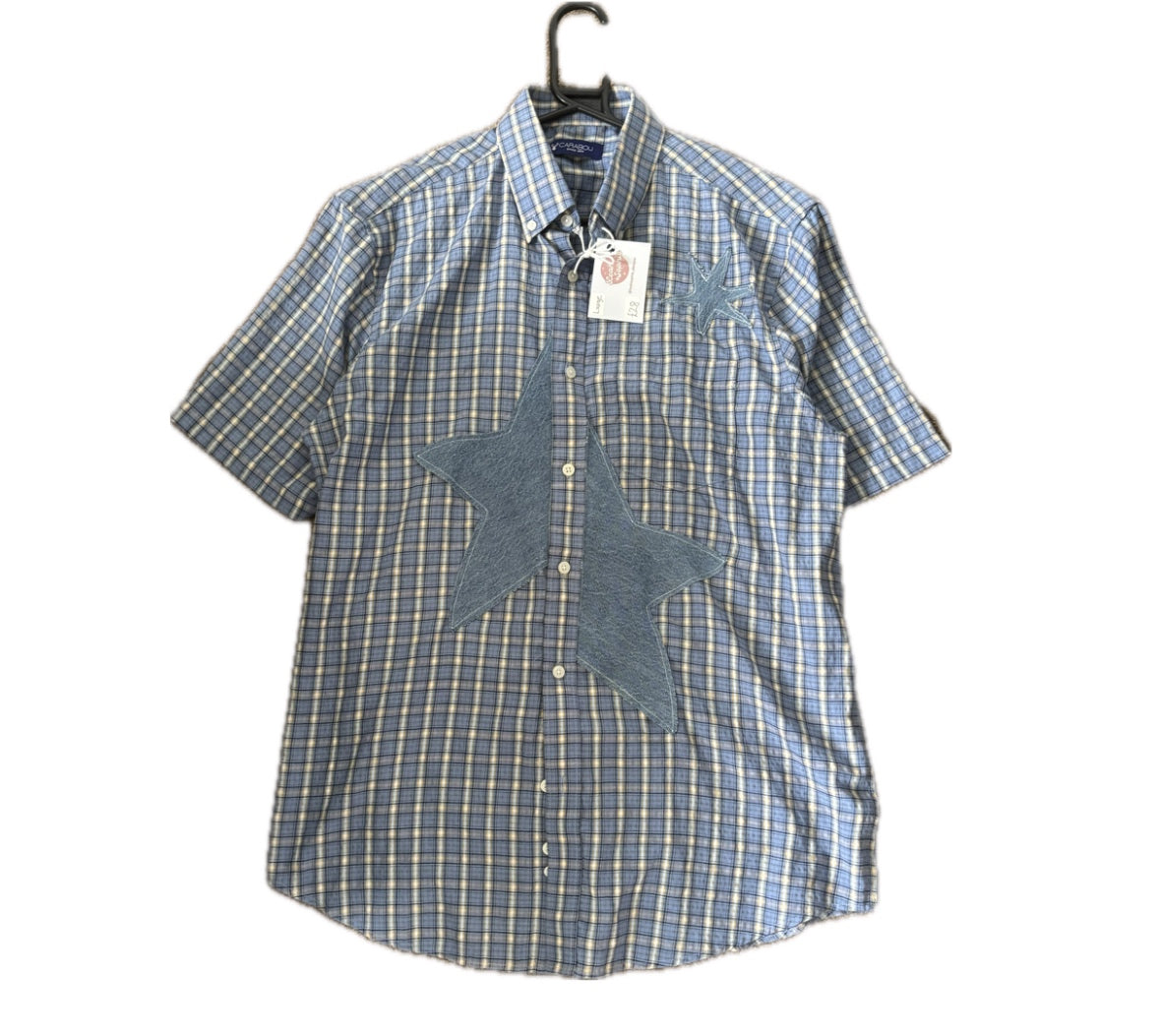 Upcycled blue checked shirt- short sleeve 