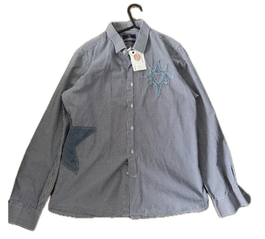 Upcycled blue and white checked shirt 