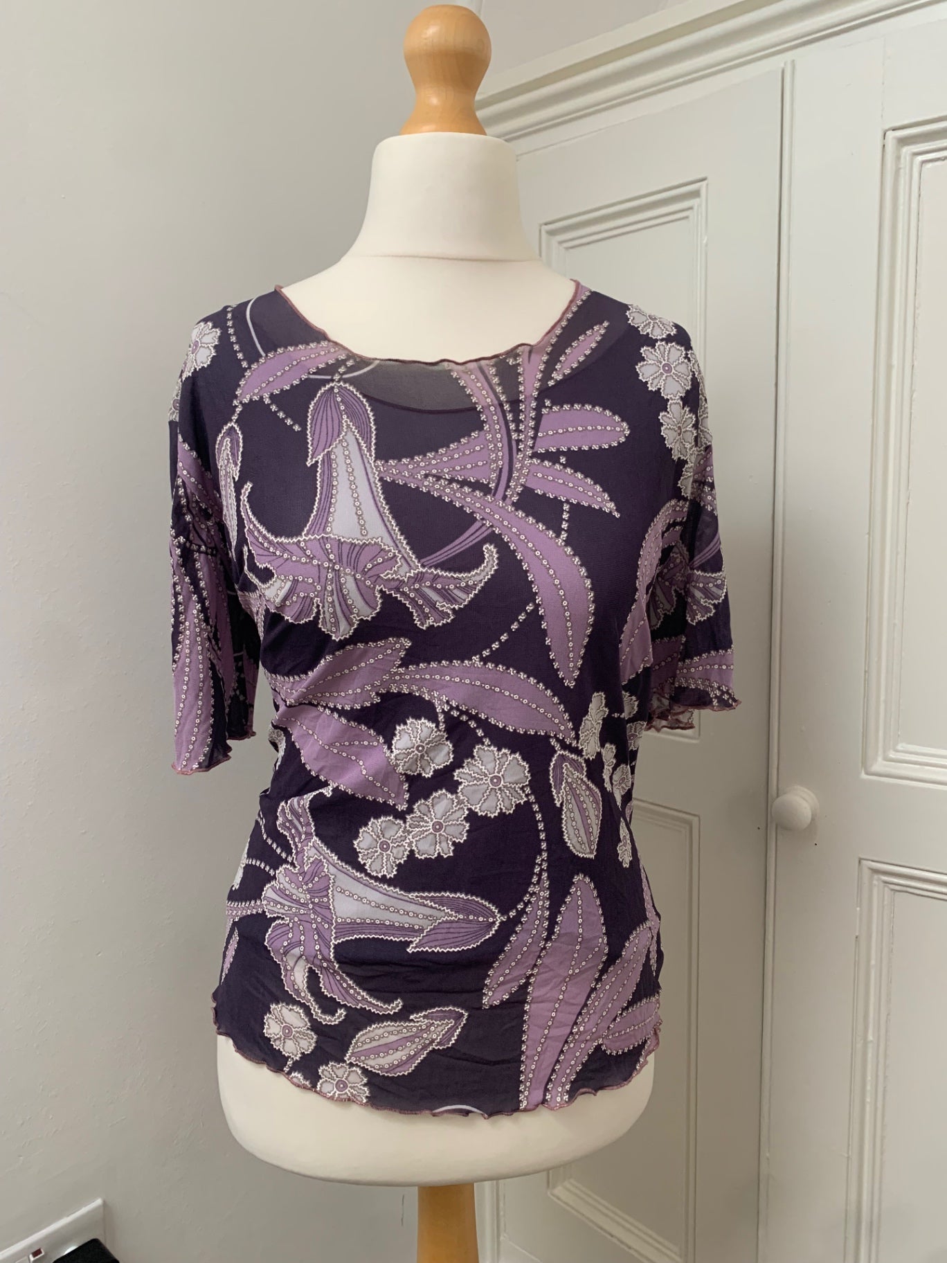 purple floral mesh lined top
