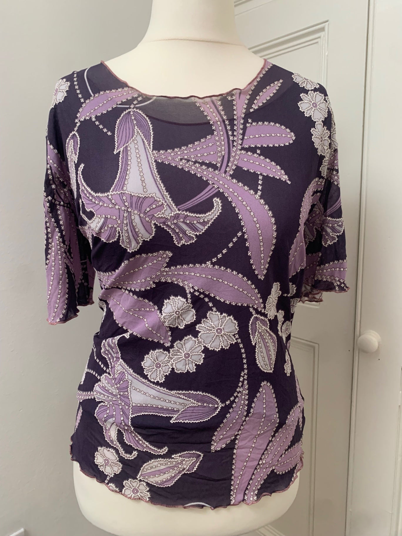 purple floral mesh lined top