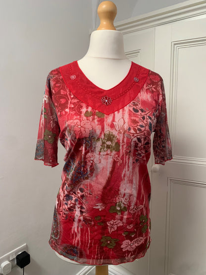 red floral top