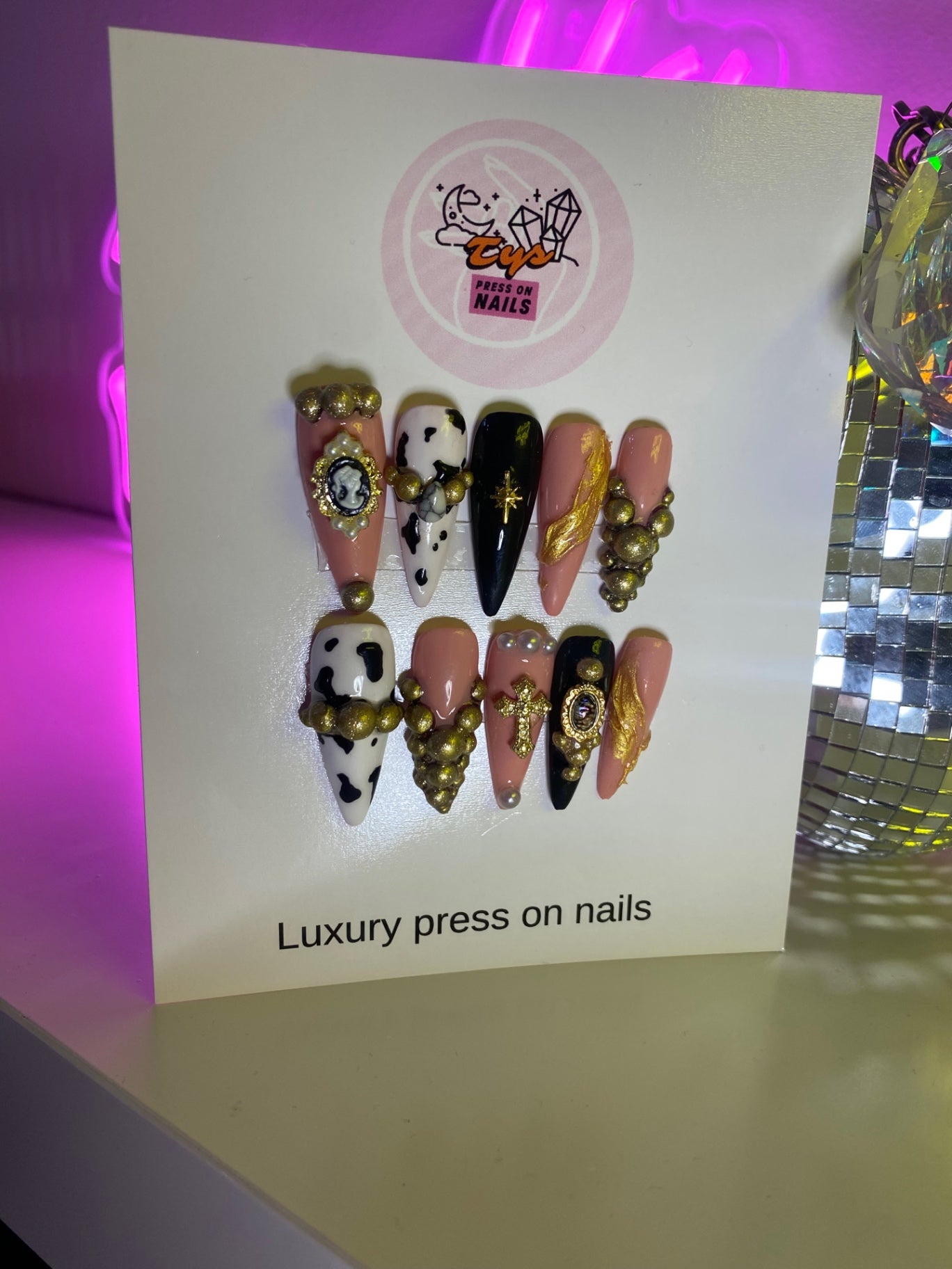 Cameo & Charms Gold, cow print, nude