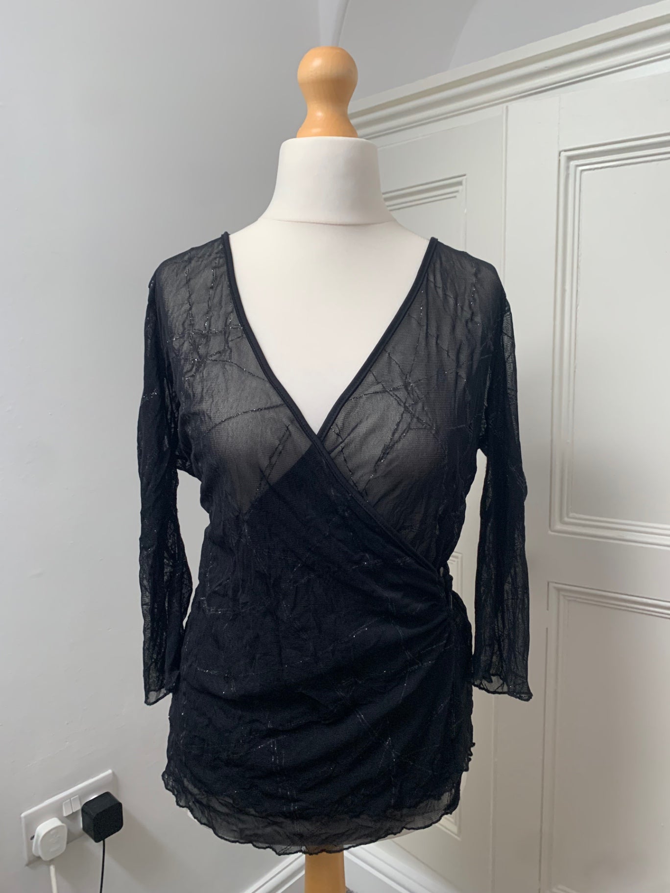 black glitter mesh top