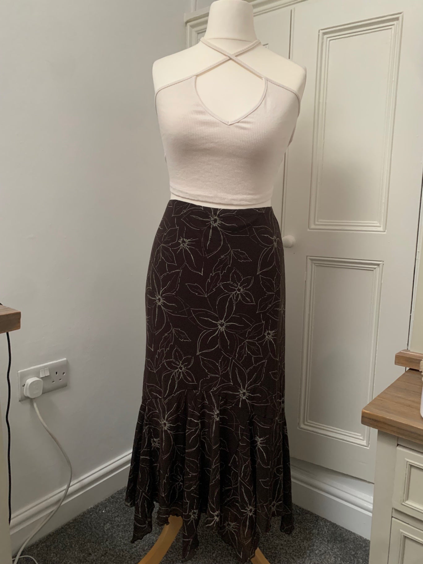 vintage brown floral skirt 