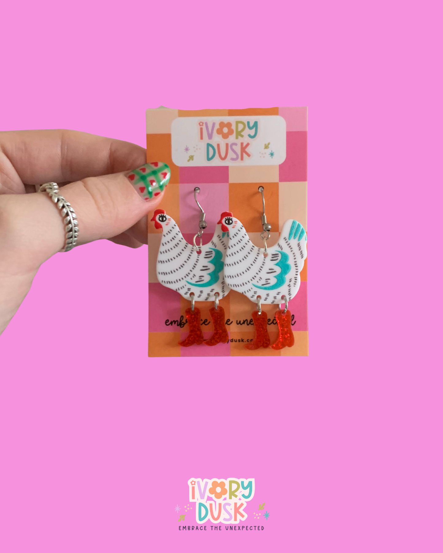 Chickens with boots earrings