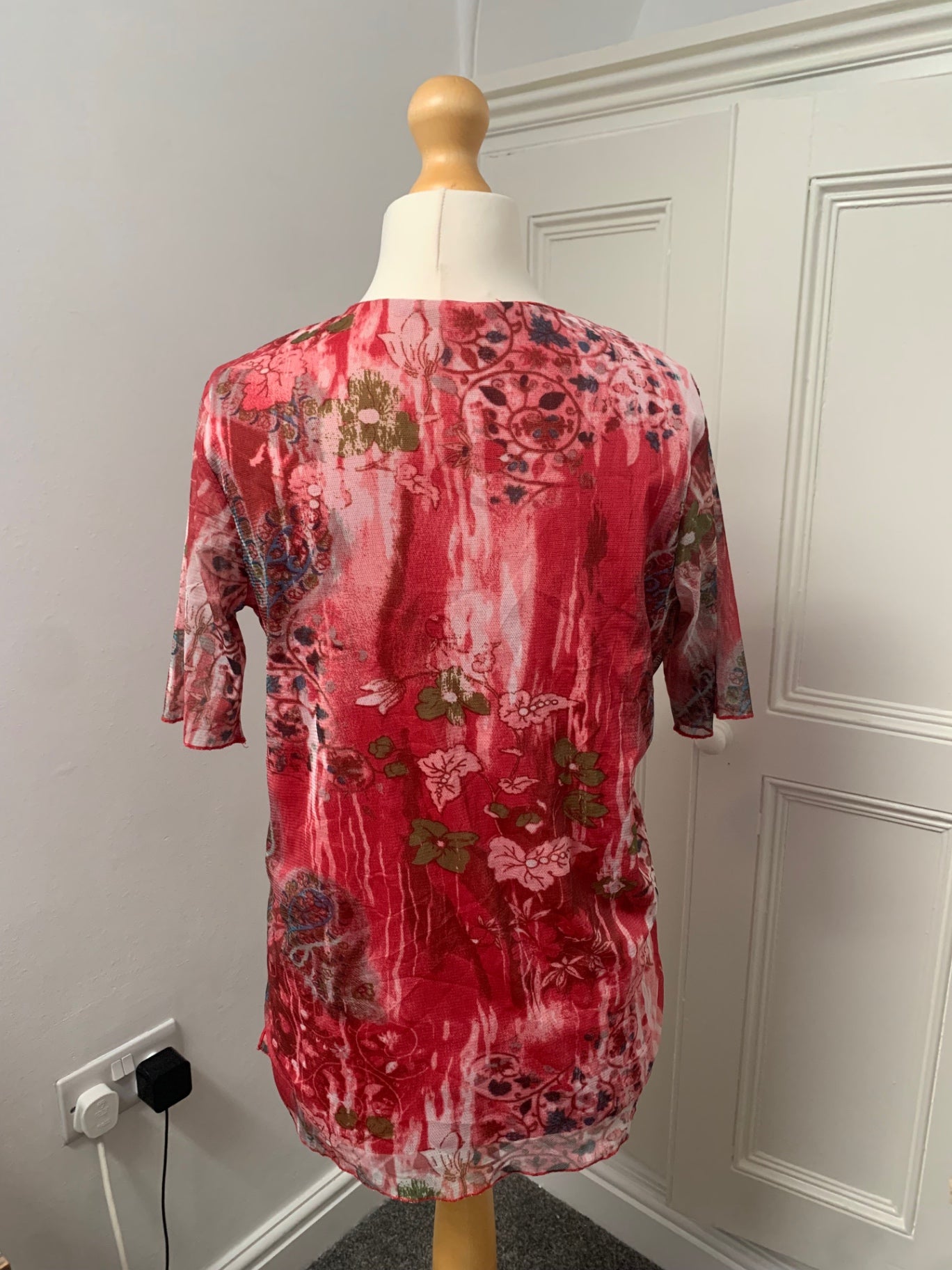 red floral top