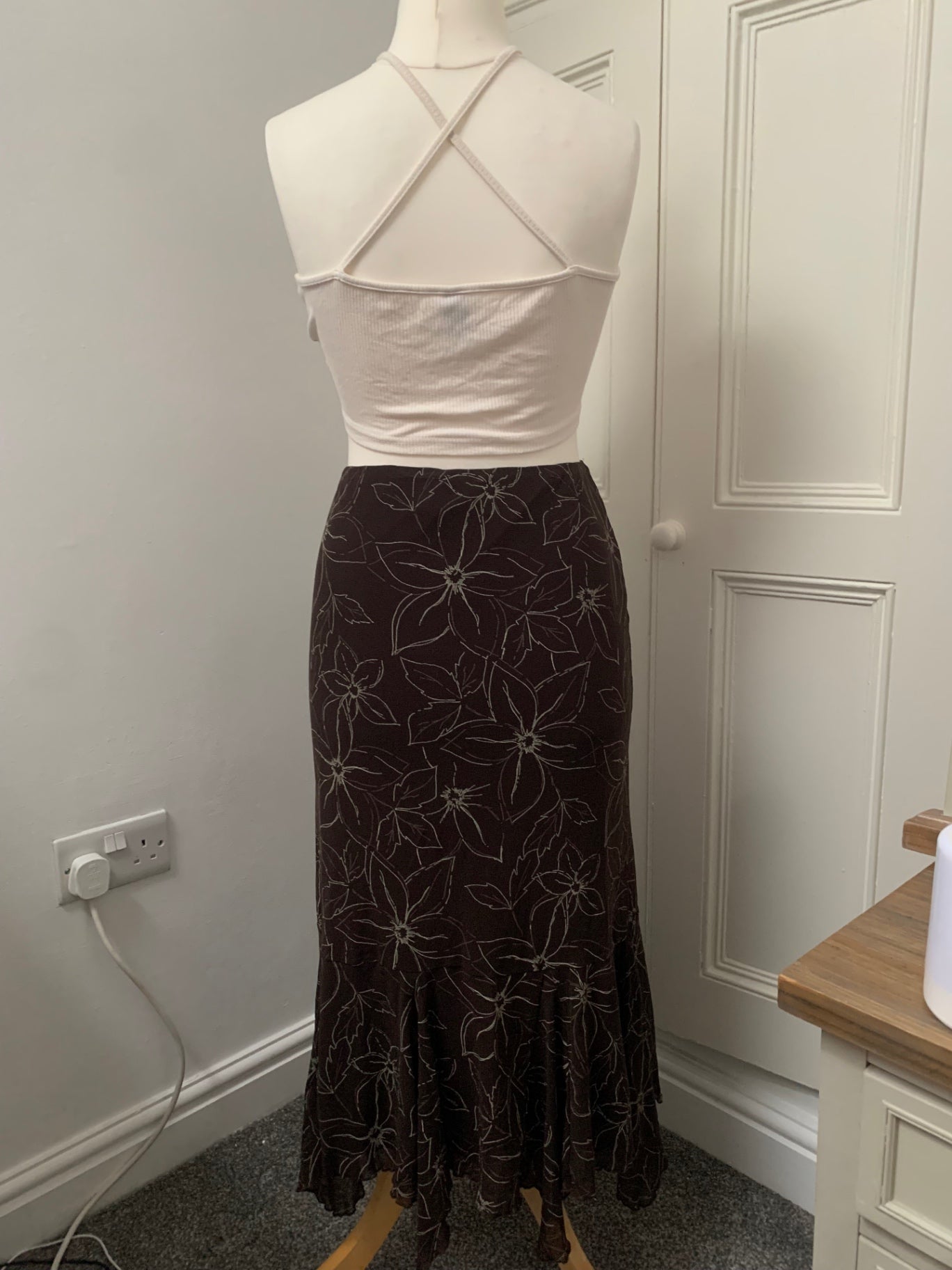 vintage brown floral skirt 