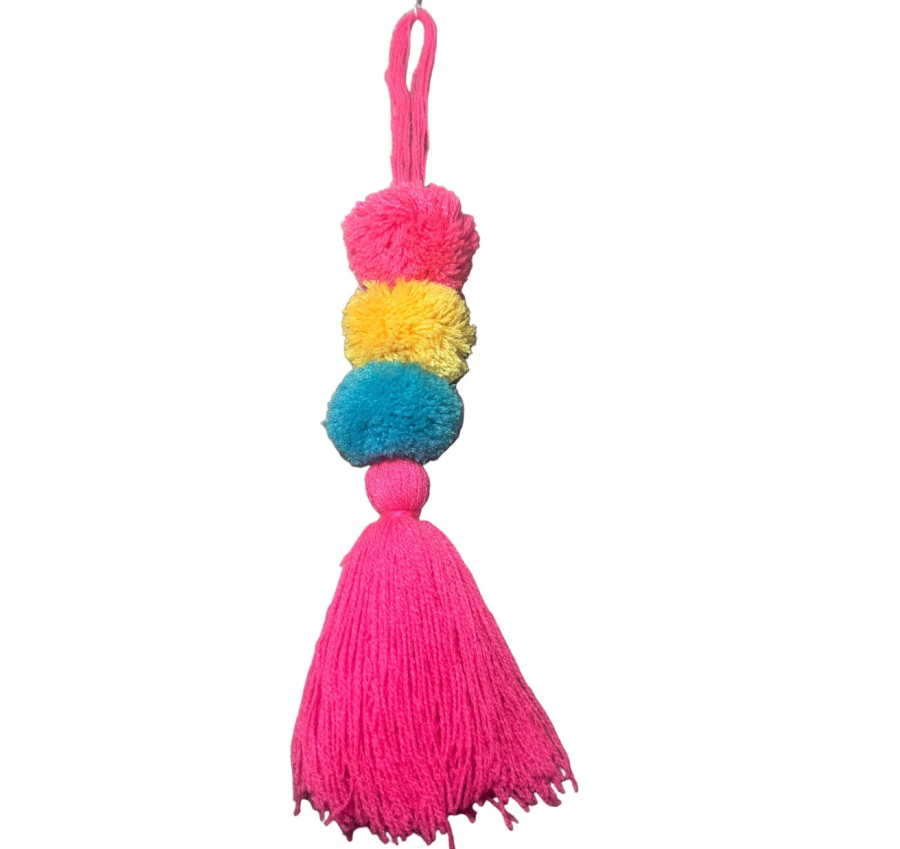 Pompom luggage tag Pink colourway