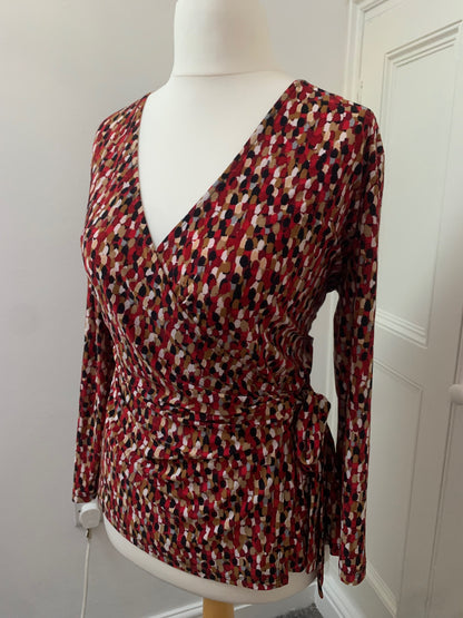 red & multicoloured spotted evan picone top