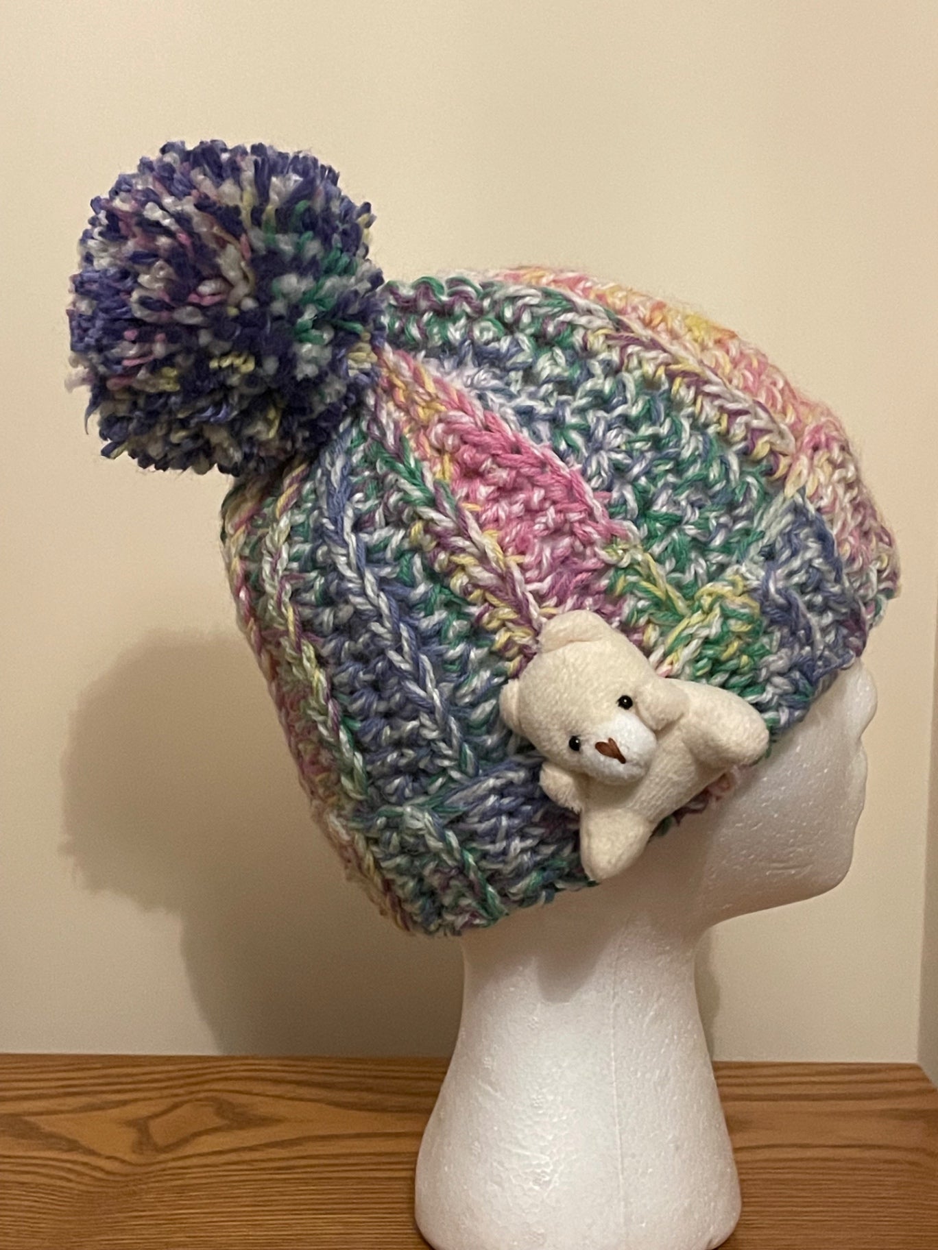 Multicoloured Pom Pom with bear