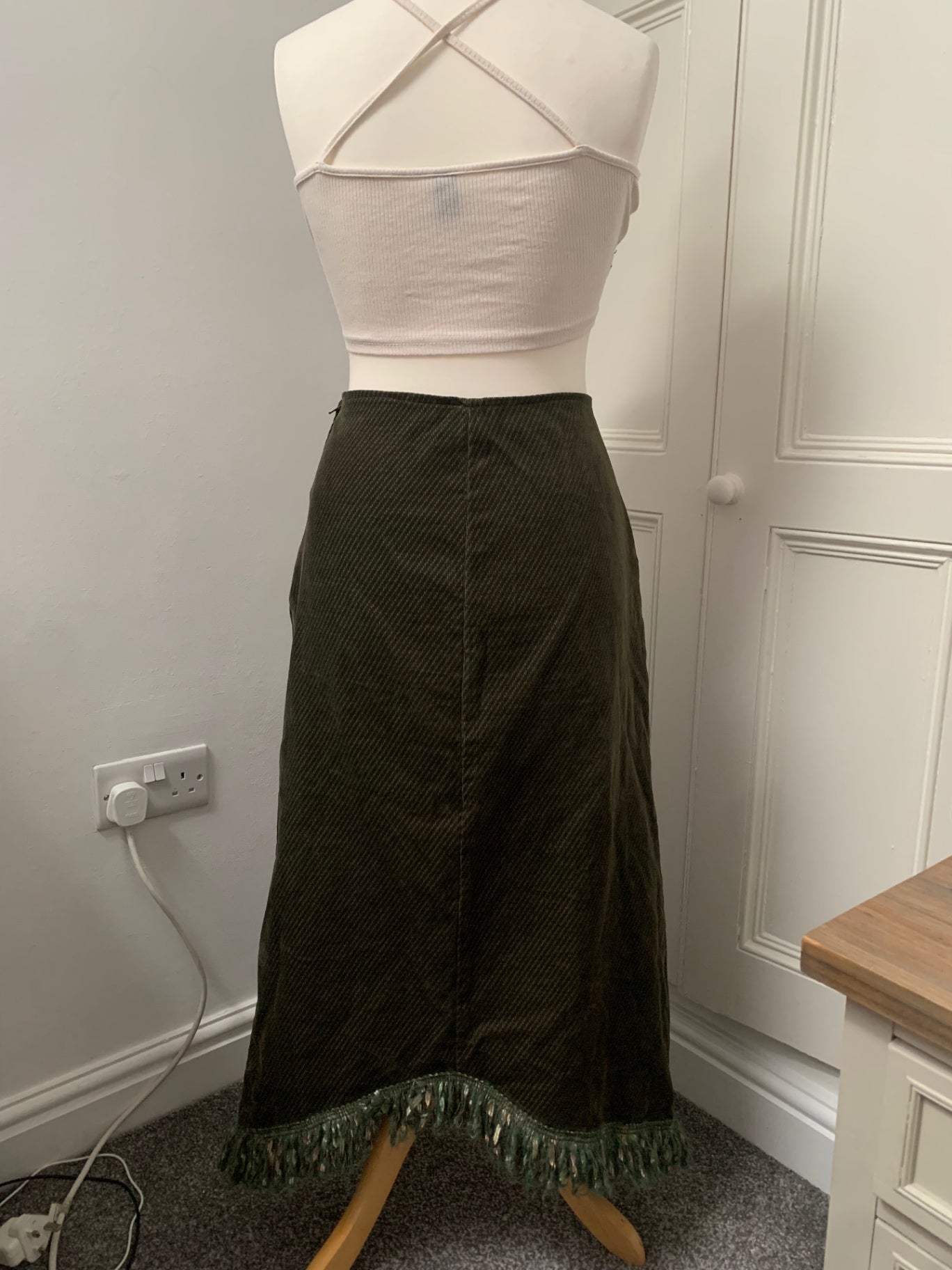 vintage green fringe trim skirt