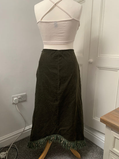 vintage green fringe trim skirt