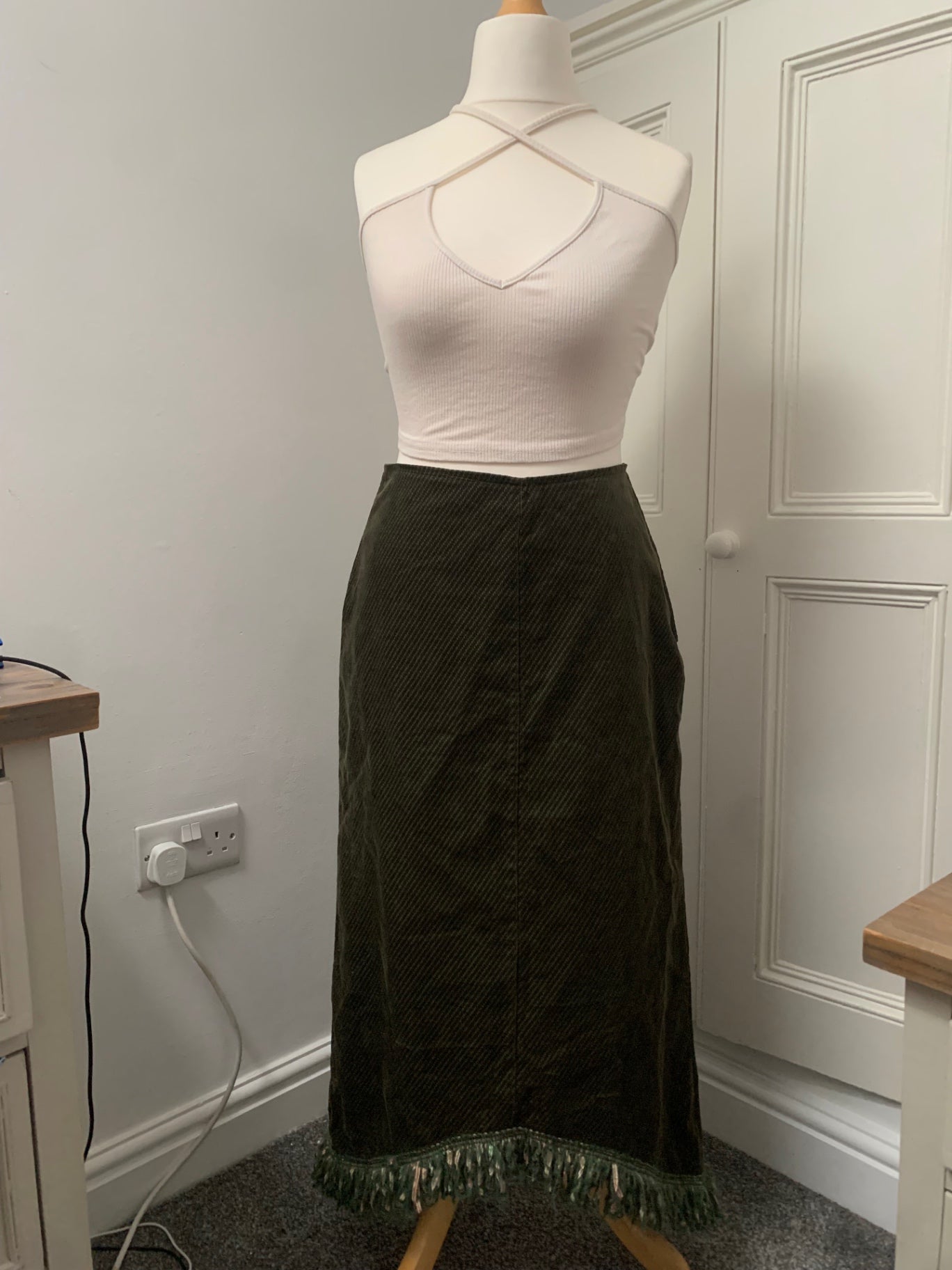 vintage green fringe trim skirt