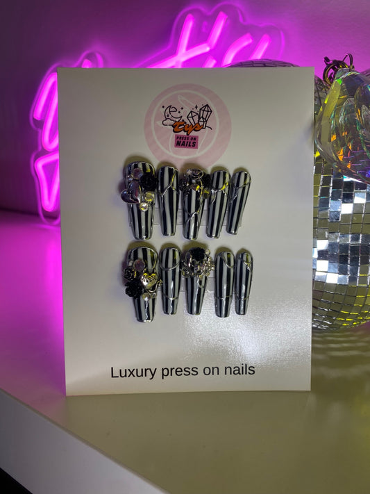 Black & White Stripes Silver Charms