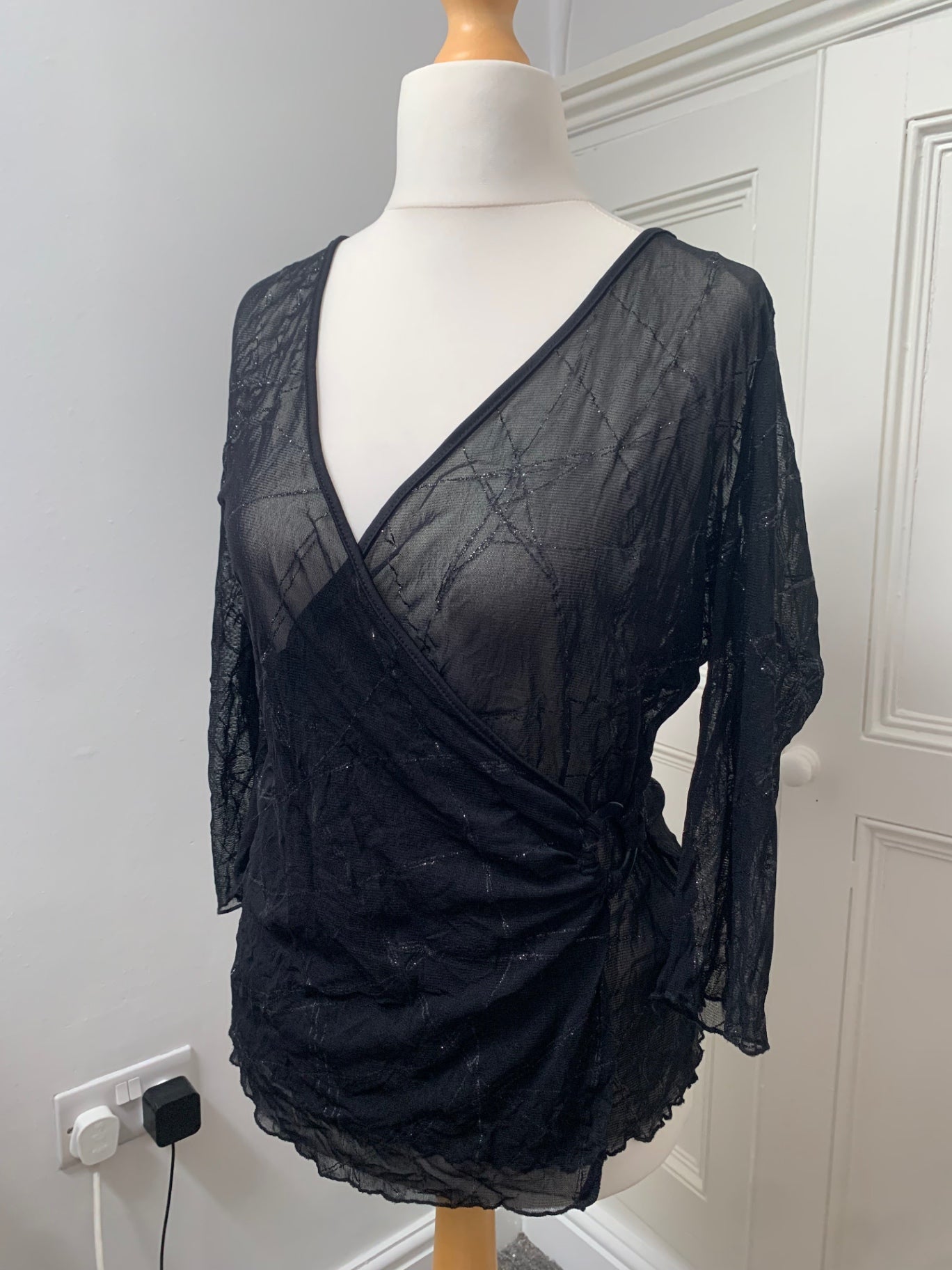black glitter mesh top