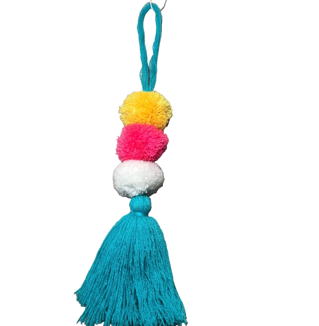 Pompom luggage tag Blue colourway