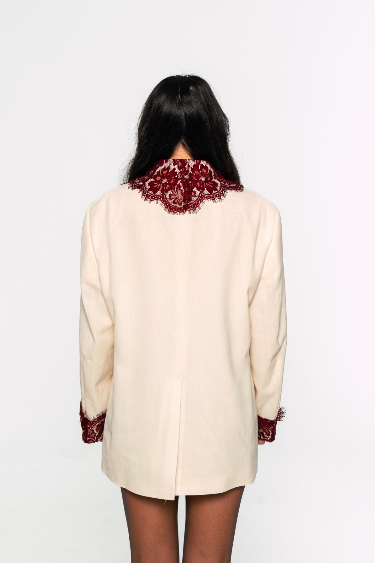 Cream Lace Trimmed Blazer 
