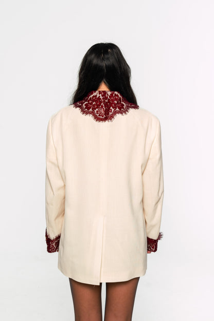 Cream Lace Trimmed Blazer 