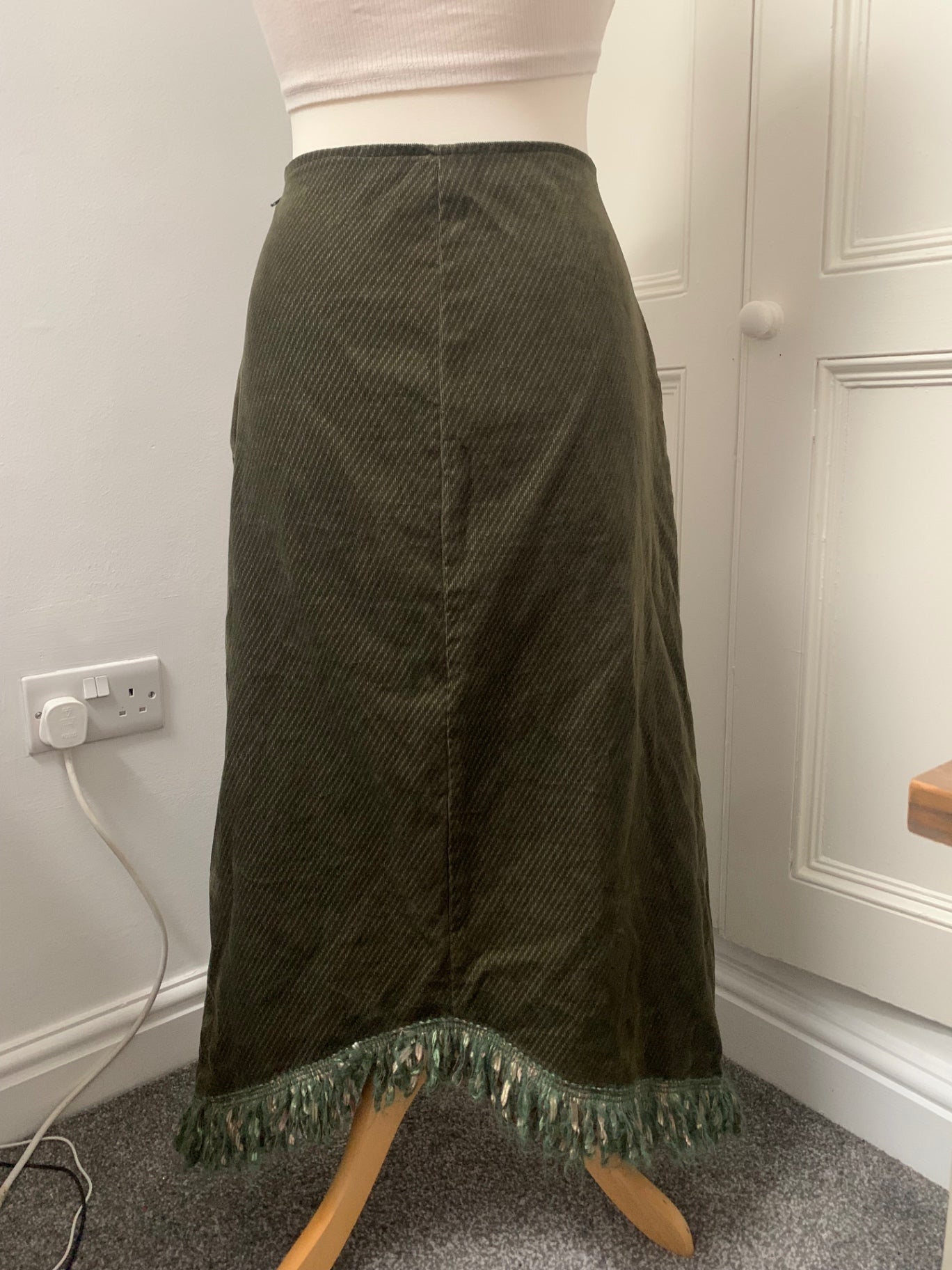 vintage green fringe trim skirt