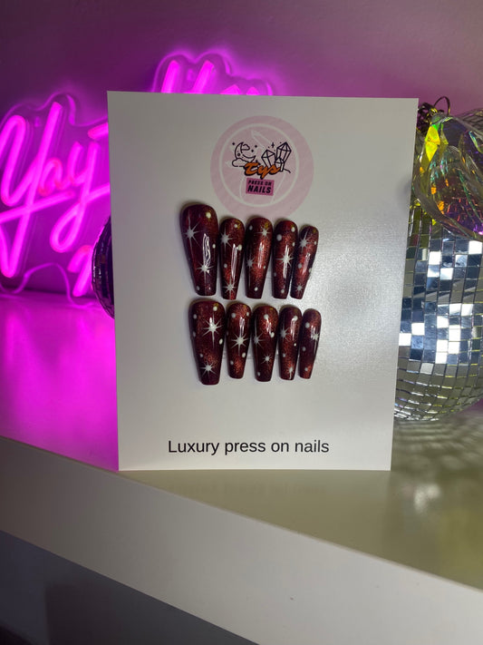 Red cat eye White Stars Festive