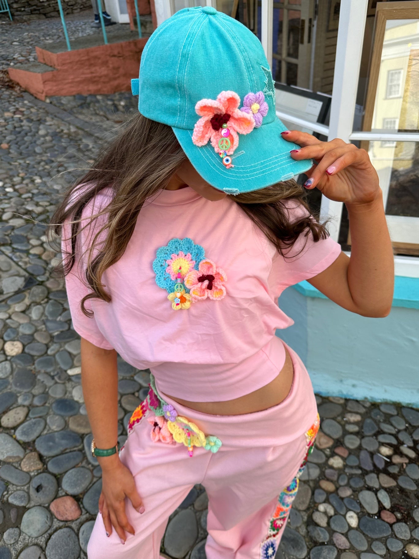 FUNKY CAP with beaded details 🌈🌸