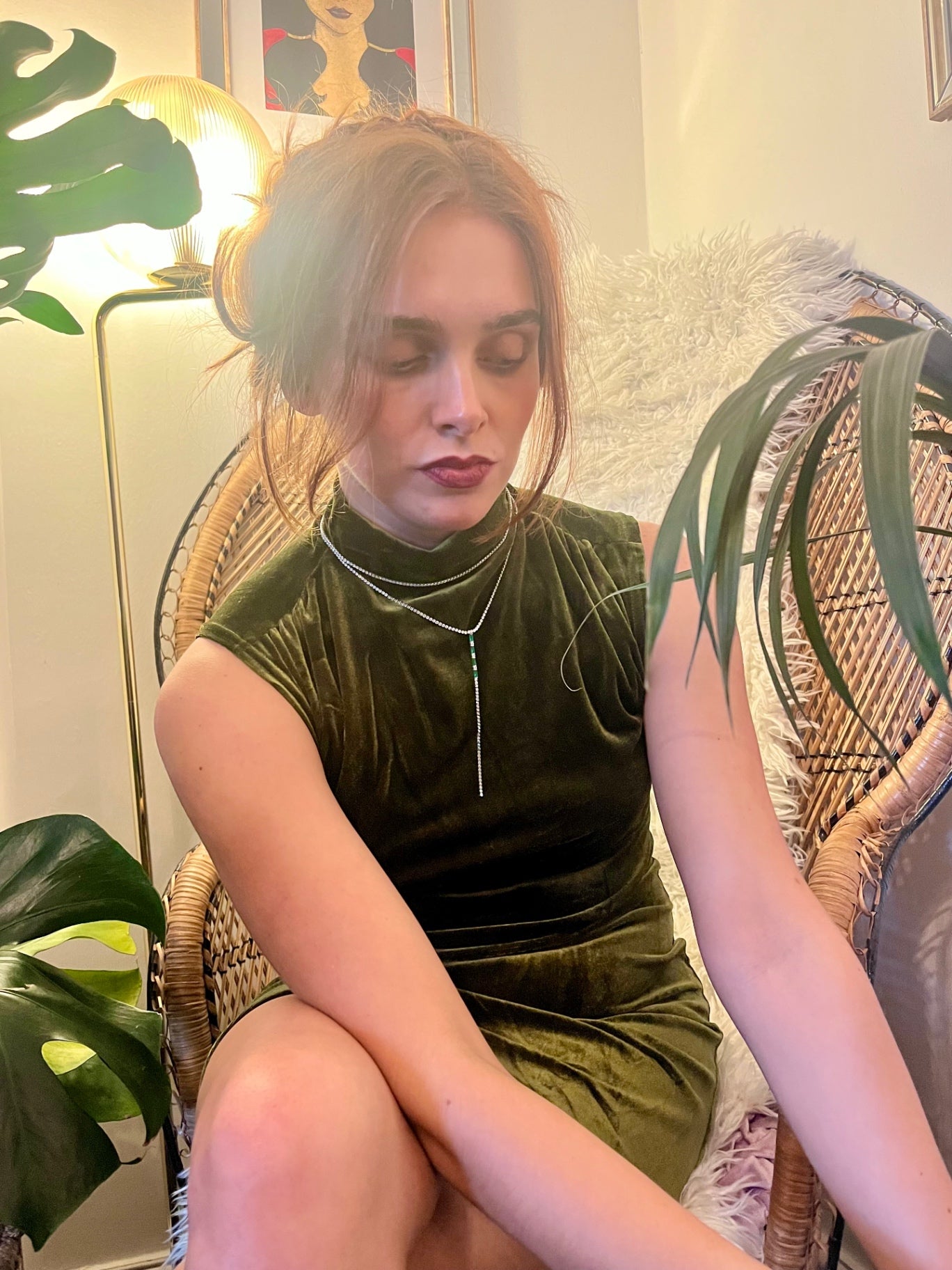 Silver crystal drop necklace stainless steel 