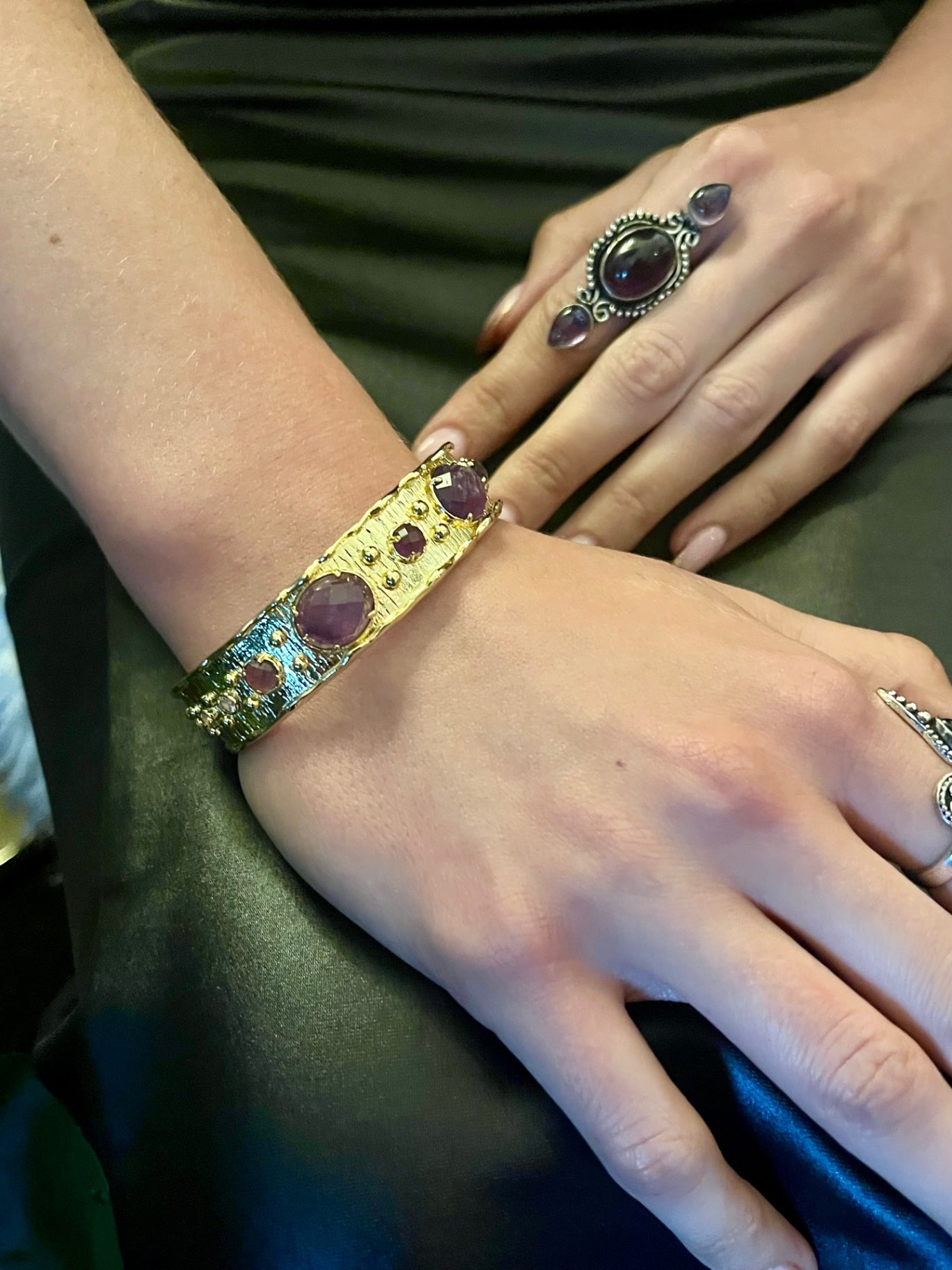 Temple Cuff Bracelet – Amethyst & Molten Gold