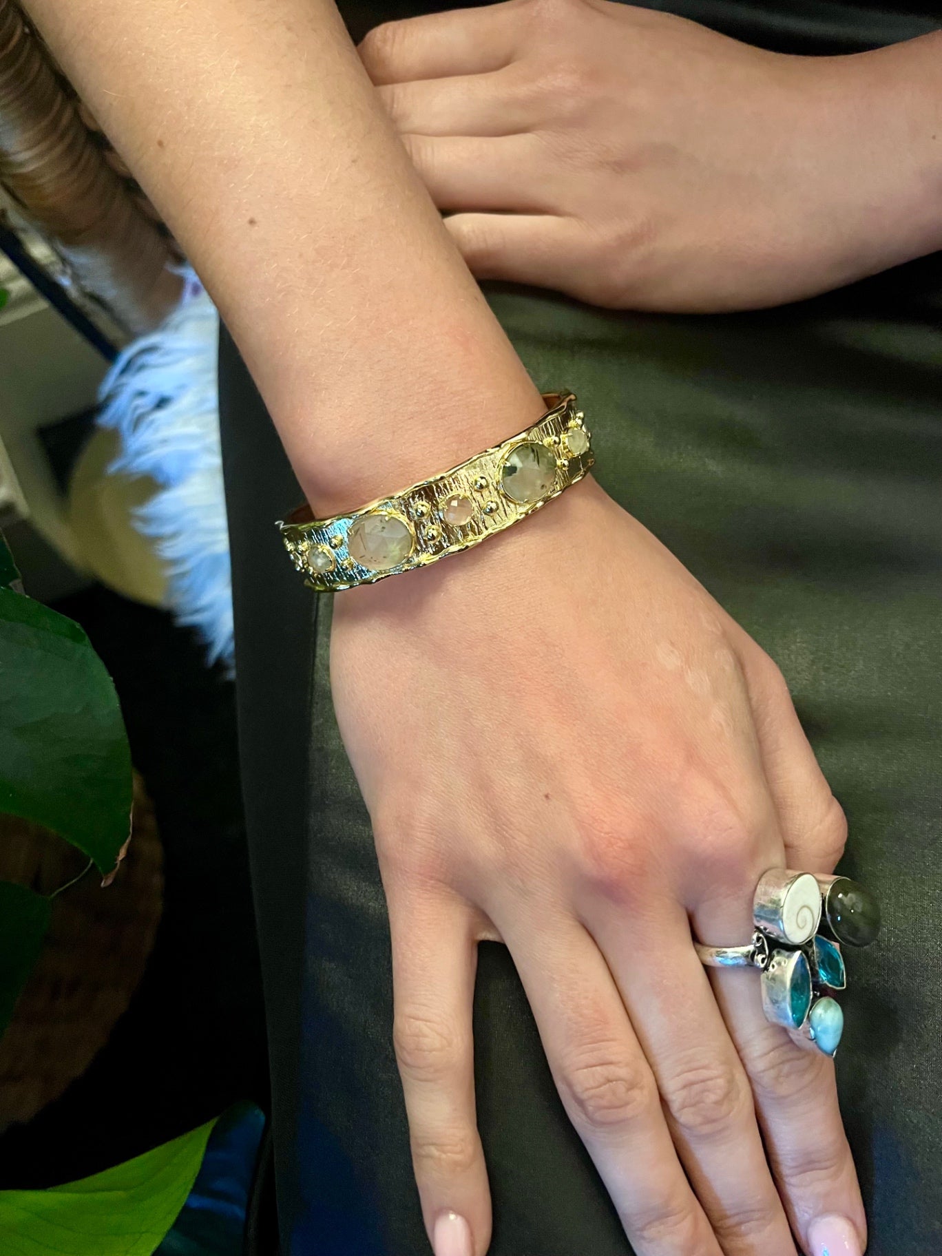 Temple Cuff Bracelet – Moonstone & Molten Gold 