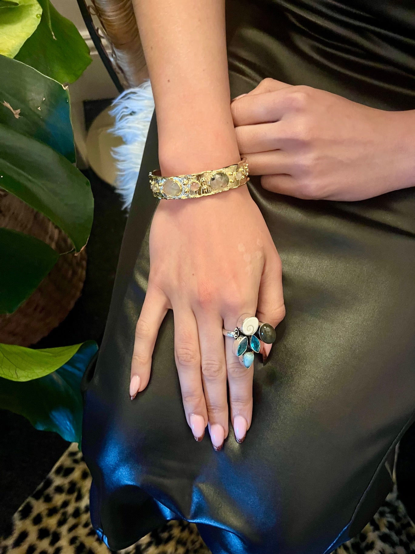 Temple Cuff Bracelet – Moonstone & Molten Gold 