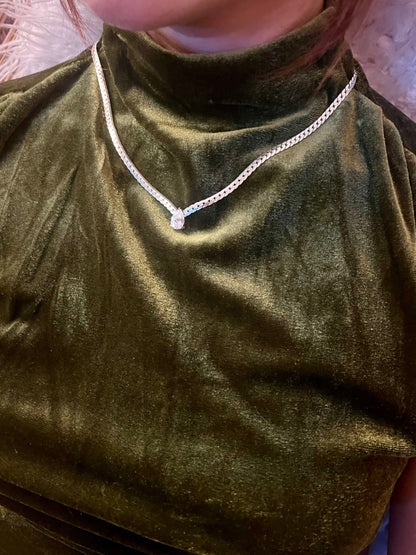 Silver Crystal Teardrop Necklace Stainless Steel