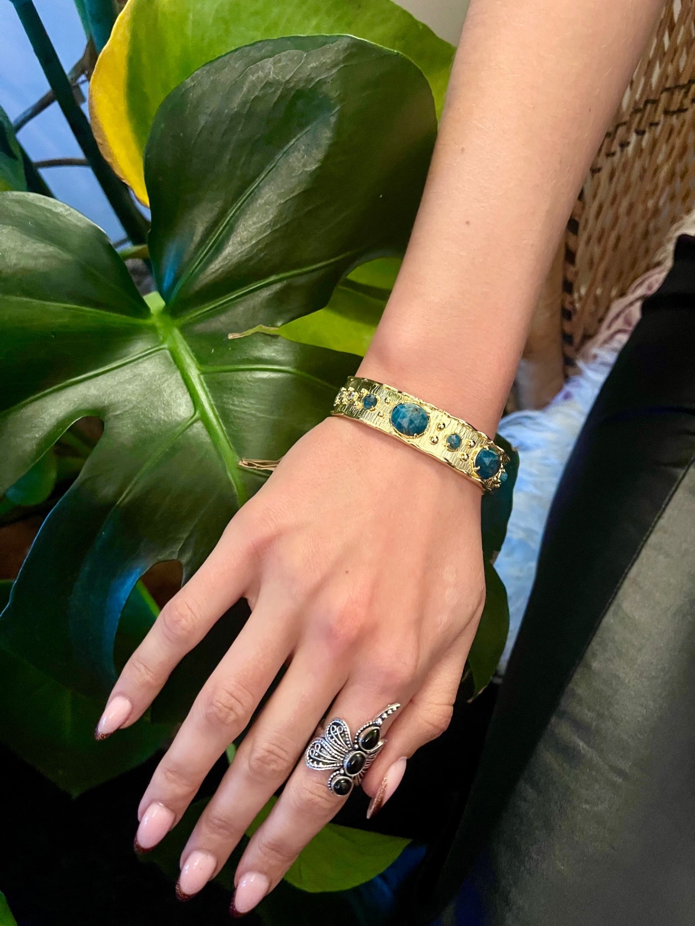 Temple Cuff Bracelet – Amazonite & Molten Gold 