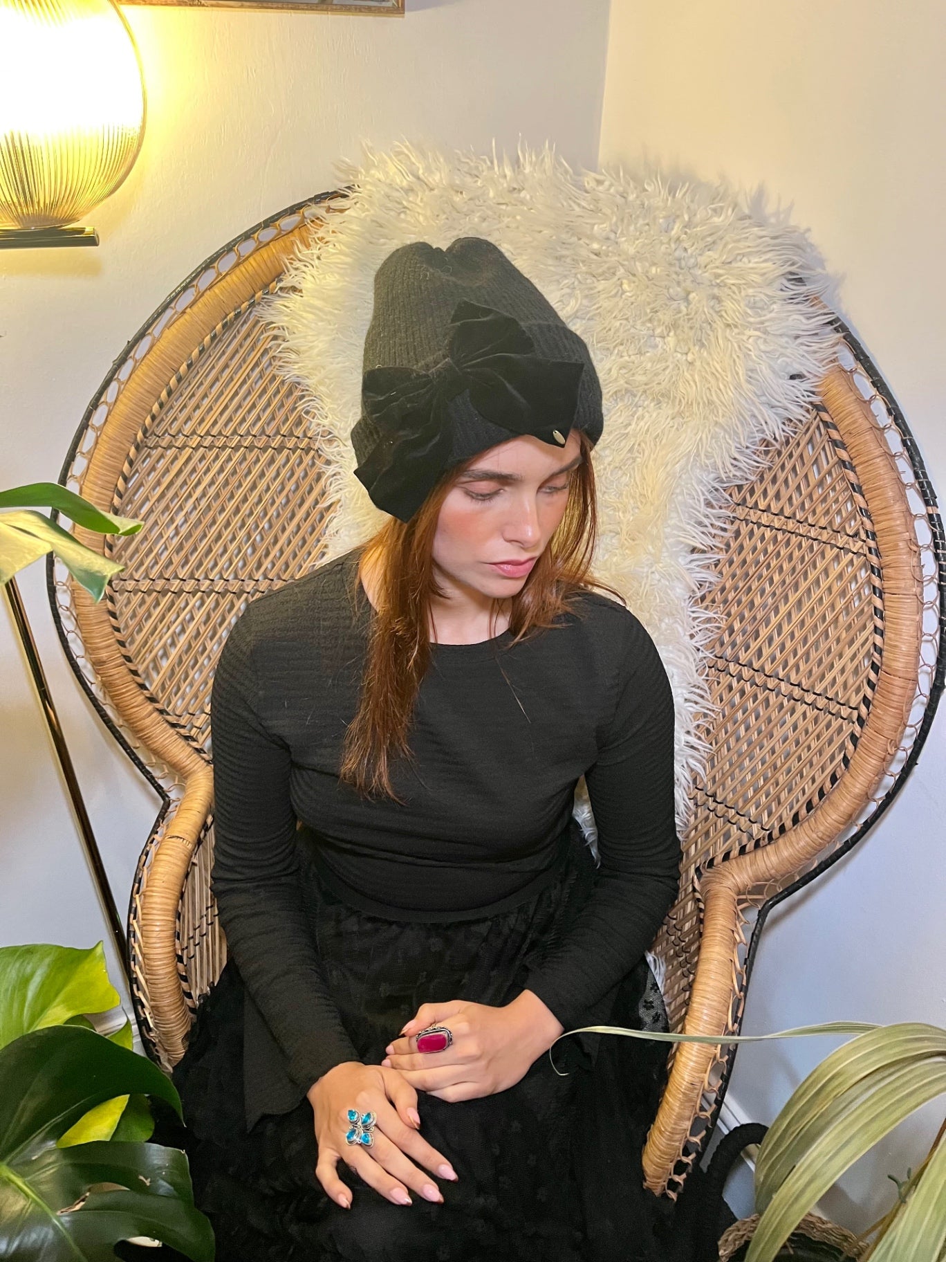 Black Woolley Bow Hat