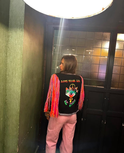 One of a kind jacket “LIVE YOUR LIFE BE FREE”🌈