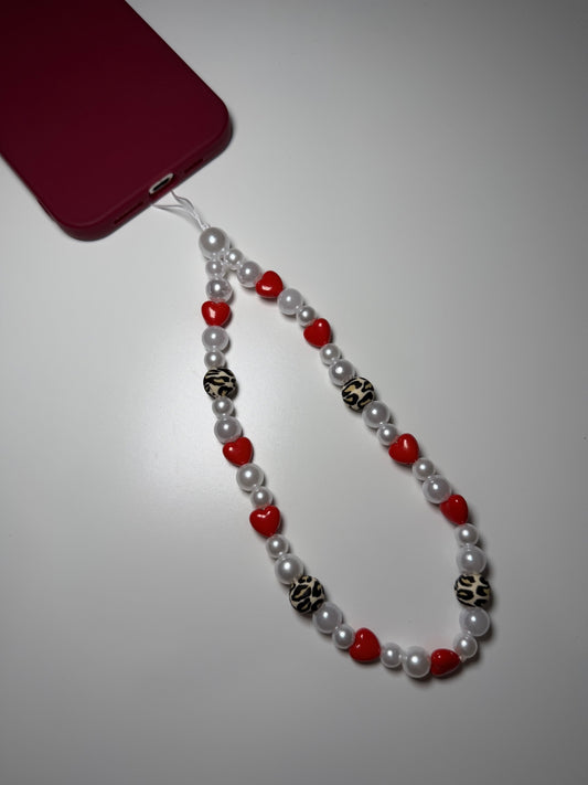 Winter leopard phone charm - red