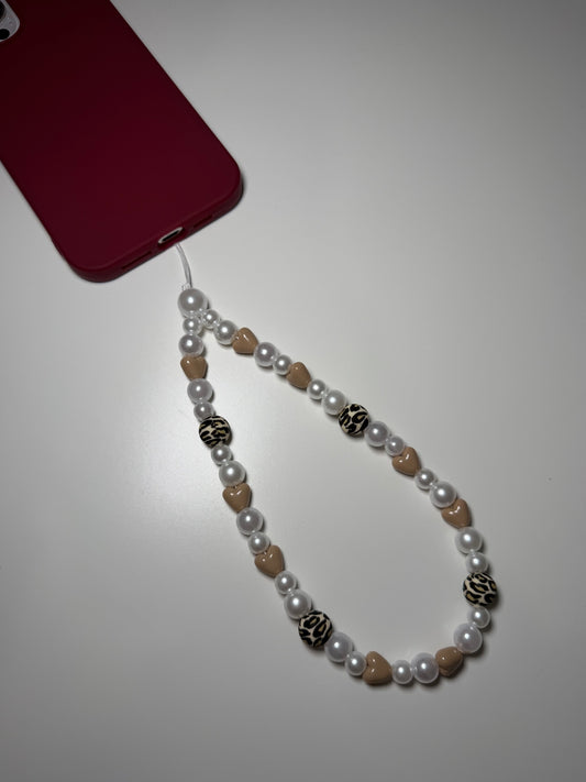 Winter leopard phone charm - beige