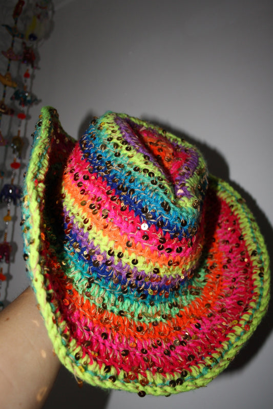 Sequin rainbow crochet cowboy hat - THE MAGIC LABEL