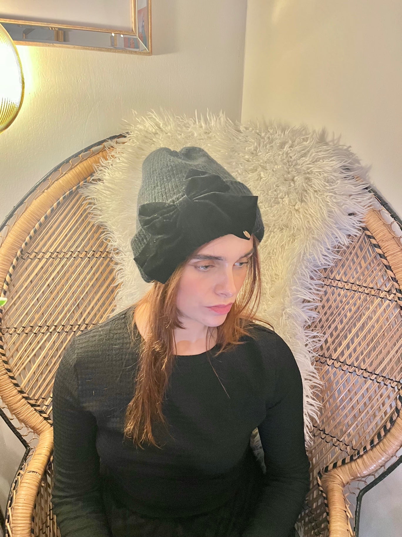 Black Woolley Bow Hat