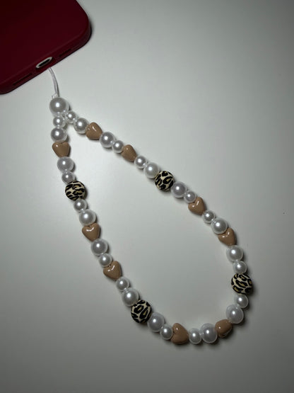 Winter leopard phone charm - beige