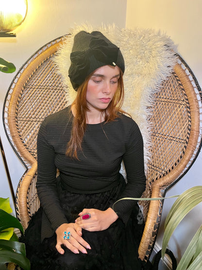 Black Woolley Bow Hat