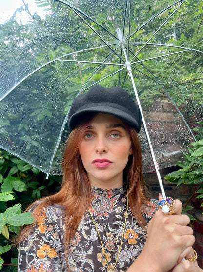 BLACK WOOL BAKER BOY HAT CAP ADJUSTABLE