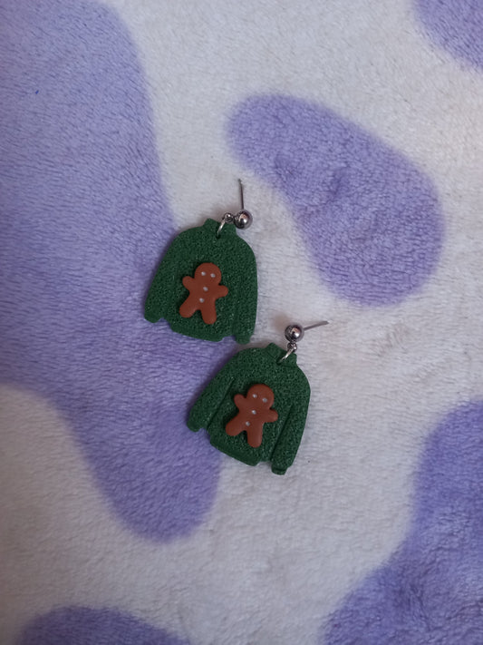 Polymer clay Christmas jumper gingerbread man earrings