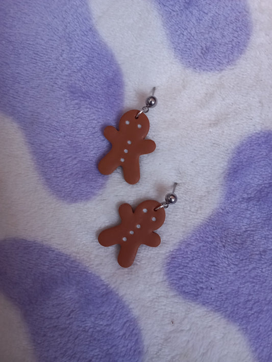 Polymer clay gingerbread man dangle earrings