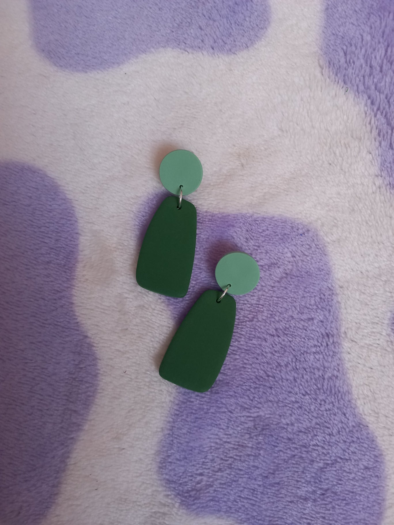 Polymer clay two tone dangle earrings green