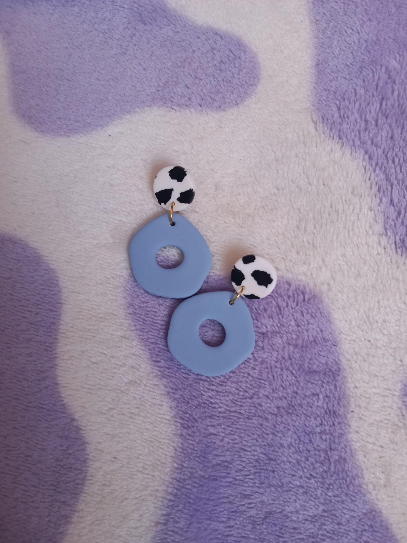 Organic donut polymer clay earrings blue